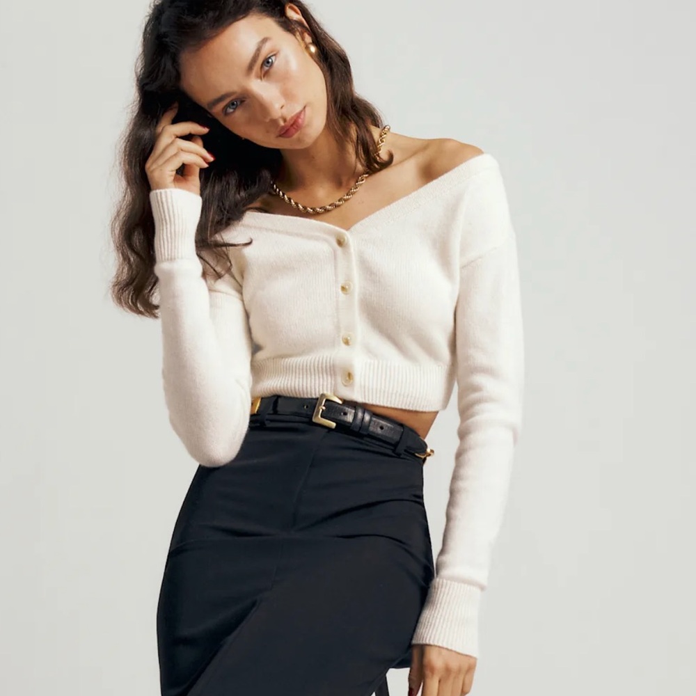 [NEW!] Reformation Millie Cashmere Off The Shoulder Cardigan, XS
